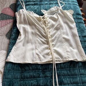 Reformation Cream Lace-Up Camisole